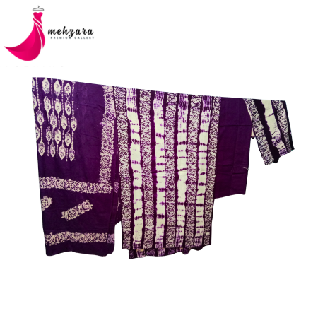Arong cotton চিকনকারি কাজ করা থ্রি পিস – White & Purple Mix Color | Elegant Embroidery Design